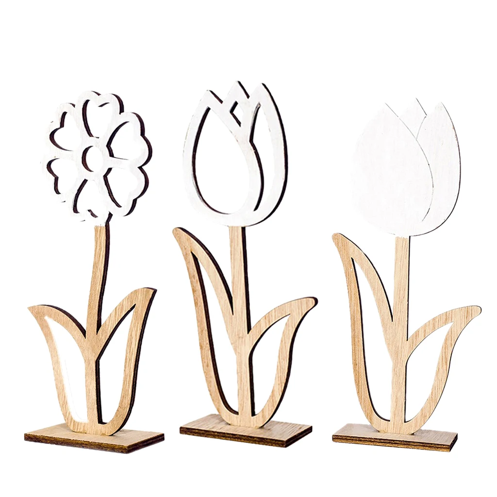 Spring Easter Wooden Hollow Out Flower Easter Holiday Table Decoration 