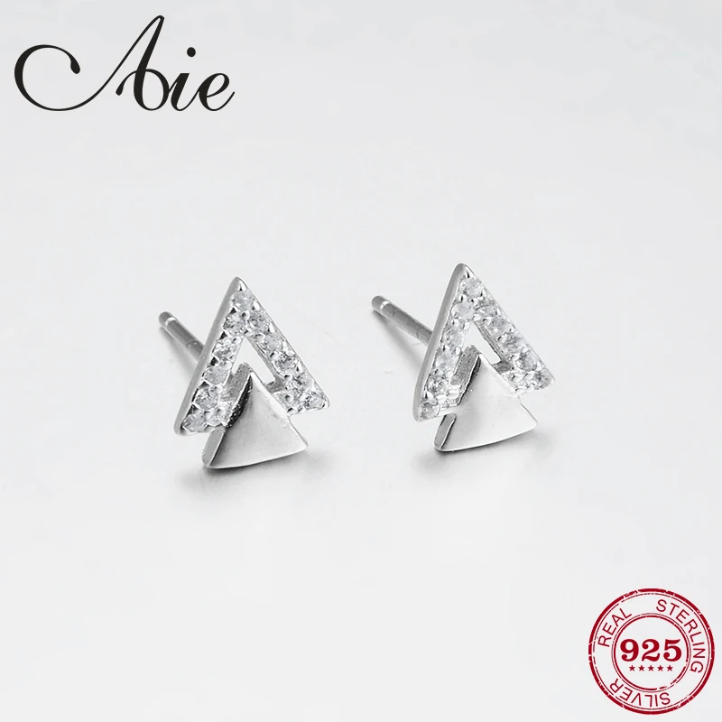 Fashion Geometric Womens Accessories Clear CZ Triangle Stud Earrings for Women 925 Sterling Silver Jewelry 2018 | Украшения и