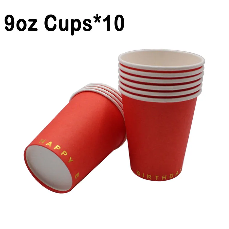 

10pcs Disposable Tableware 9oz Cups 1st Birthday Party Supplies Baby Shower Red Coffee Cups Happy Birthday Party Decorations