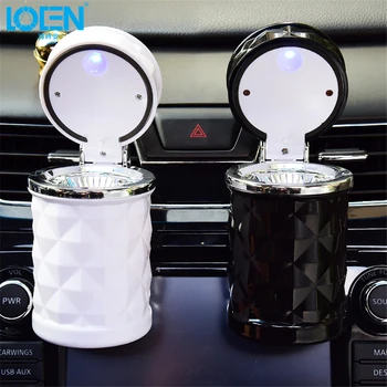 

LOEN Car Styling Round ash bucket super bright LED lights office car air outer Hanging cup Holder Ashtray 3colors Universal