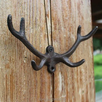 

Vintage Cast Iron Deer Antlers Wall Hooks by Antique Finish Metal Clothes Hanger Rack w/Hooks