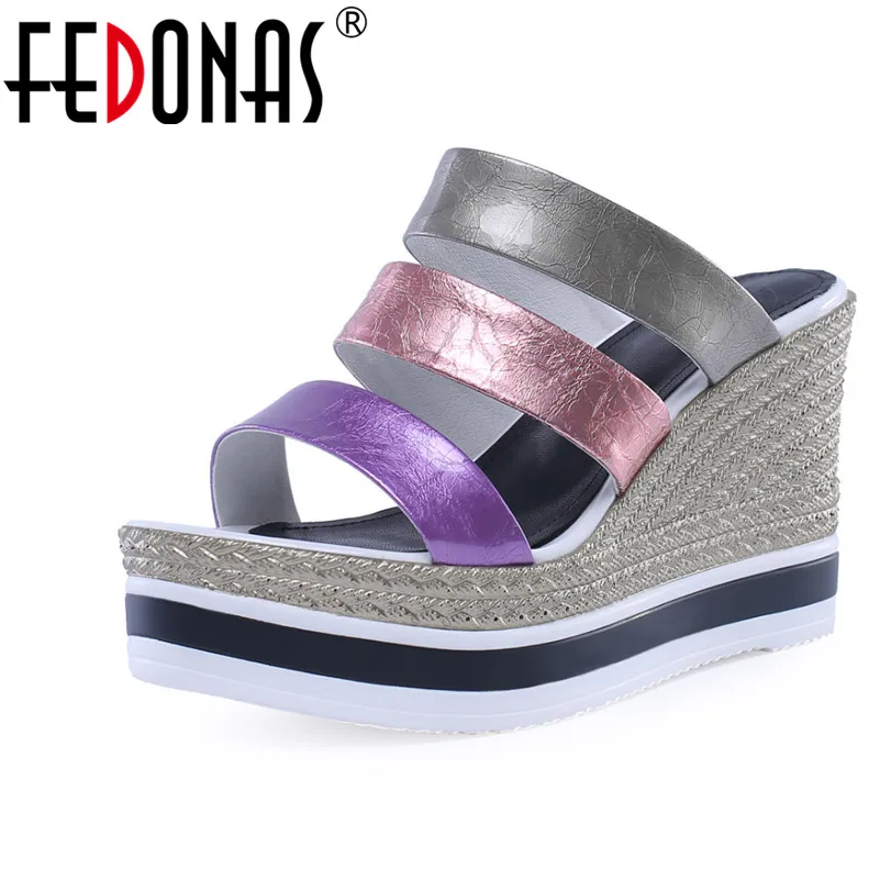 Zapatos Sandalias De Dulce Alto Calidad Tacón Fiesta Mujeres Fedonas Cuero Verano Nueva Charol Púrpura Las Multicolor Cuñas Mujer wqP6E10