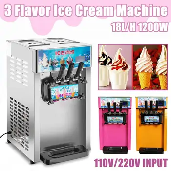 

110V 18L/H Commercial Frozen Cones Ice Cream Maker 3 Flavor Soft Ice Cream Machine + Egg Holder Foot Pads New Arrival 2020