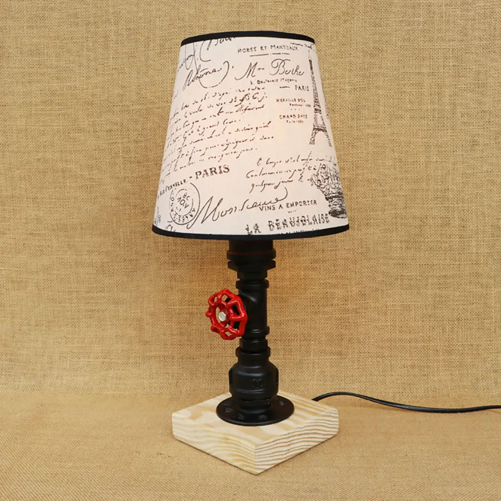 Vintage design retro black bedside steam punk fabric lampshade table lamp e27 lights for bedroom workroom workshop office