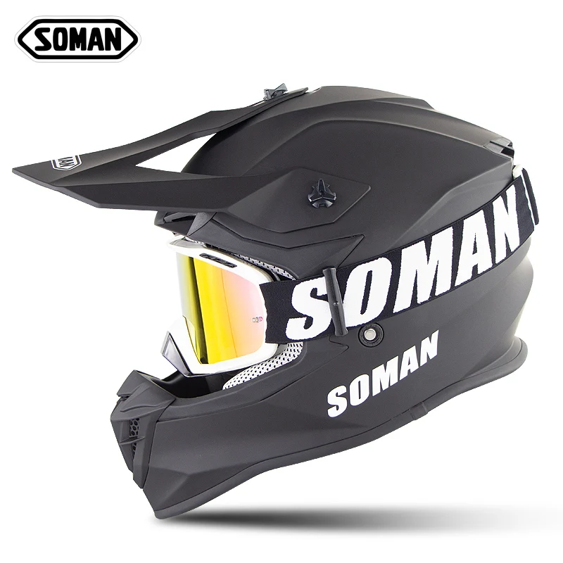 SOMAN внедорожный шлем для горного велосипеда шлем для мотокросса шлем с очками шлем для беговых лыж MX Capacetes Moto Casco Casque - Цвет: Matt Black