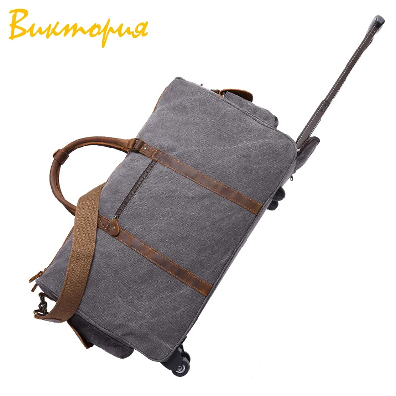 Брендовая сумка CHARA'S из воловьей кожи+ холщовая дорожная сумка для мужчин/женщин, сумка для багажа с тягой на колесиках, сумка для переноски на подвесном чемодане