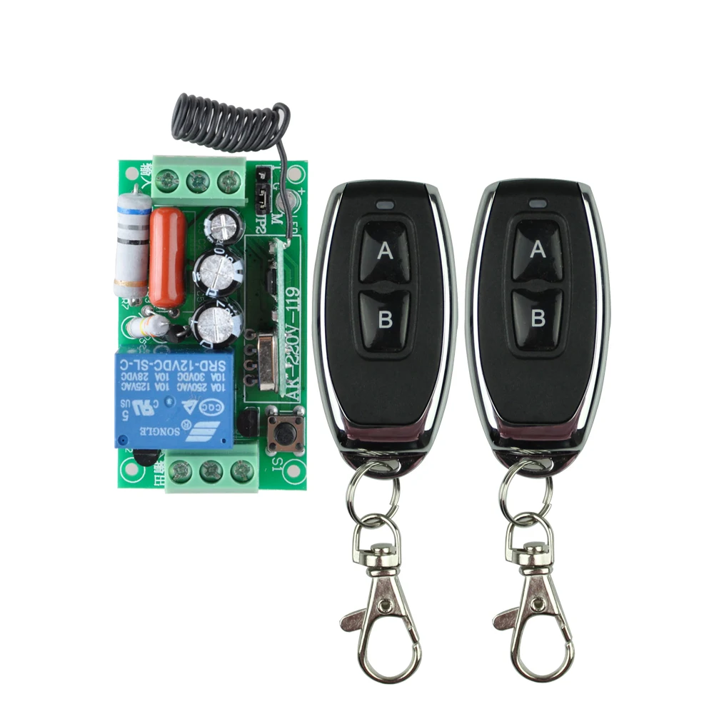 

AC 220 V 1CH 10A Relay RF Wireless Remote Control Switch Wireless Light Switch Receiver + 2PCS Transmitter 315Mhz / 433.92Mhz