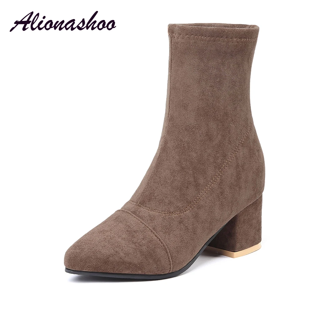

Alionashoo Round Toe Female Winter Boots Faux Suede Ankle Boots For Women Square Heel Platform Boots botas mujer Large Size34-45