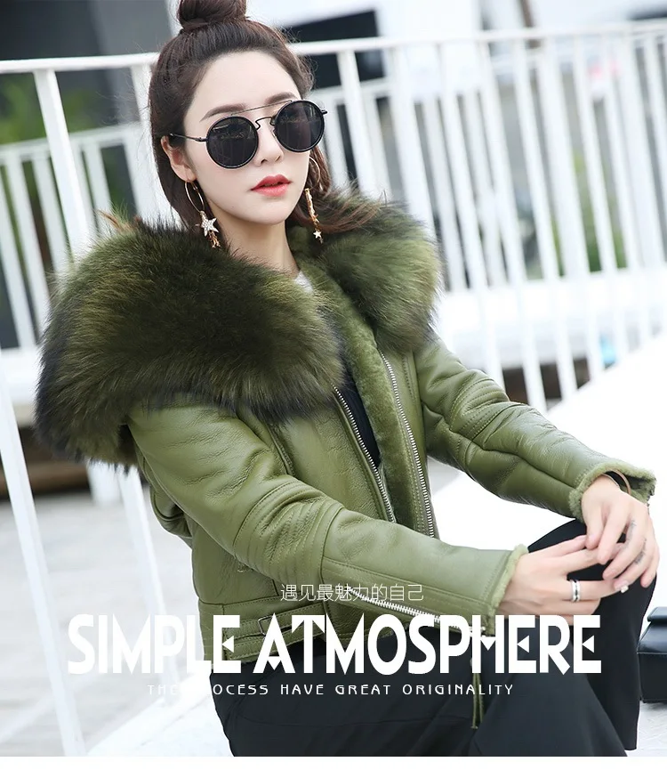 genuine sheepskin leather jacket with raccoon fur collar (2)