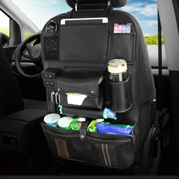 

Car Seat Back Bag Organizer Car 4 Usb Charger Storage Leather Travel Multifunction Pocket Stowing Tidying Auto Accessories