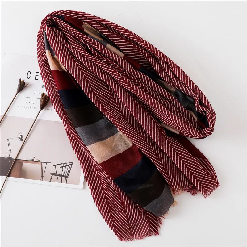 New Design Plaid Striped Patchwork Viscose Shawl Scarf High Quality Print Soft Head Wraps Pashmina Stole Muslim Hijab 180*90Cm