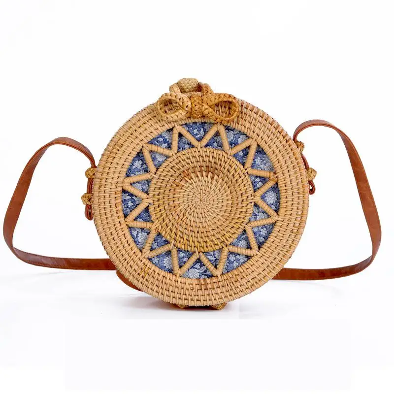 

Round Straw Bags Women Summer Rattan Bag Handmade Woven Beach Cross Body Bag Circle Bohemia Handbag Bali