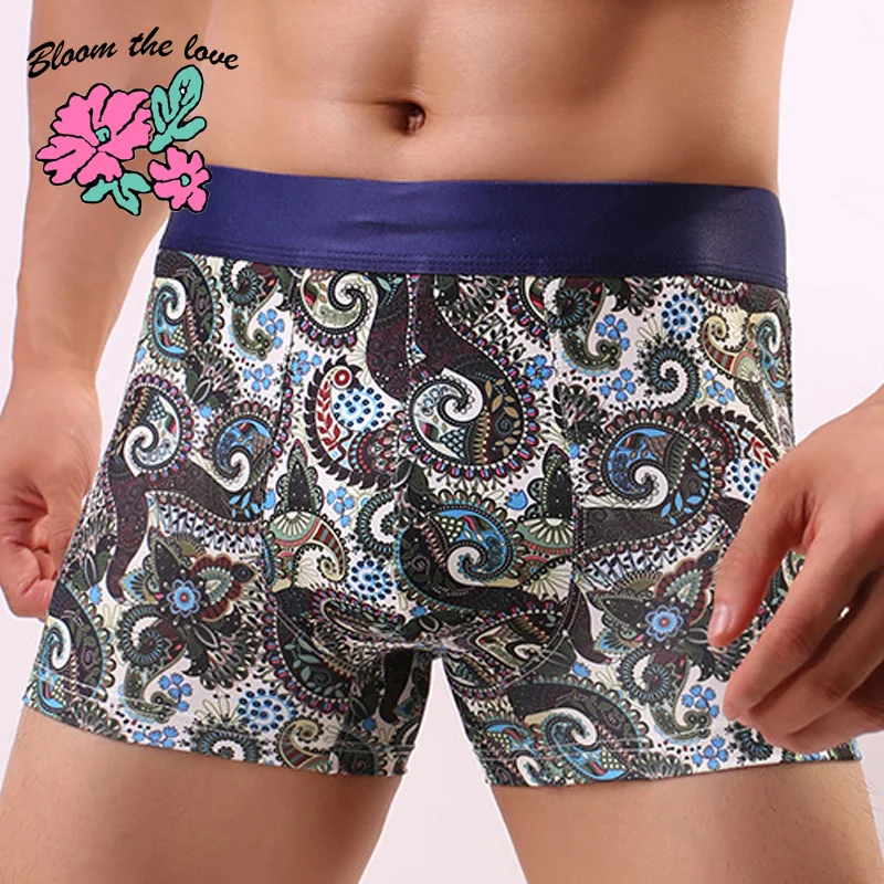 [Bloom the love] Новинка, мужские боксеры, мужское нижнее белье, s Cuecas Masculina Calzoncillo, мужские боксеры с цветочным принтом, мужские боксеры, шорты, размеры L-3XL, 050302