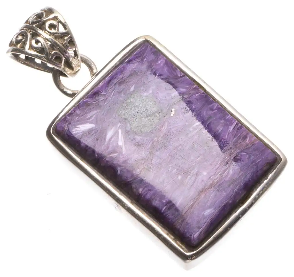

Natural Charoite Handmade Mexican 925 Sterling Silver Pendant 1 1/2" U0351