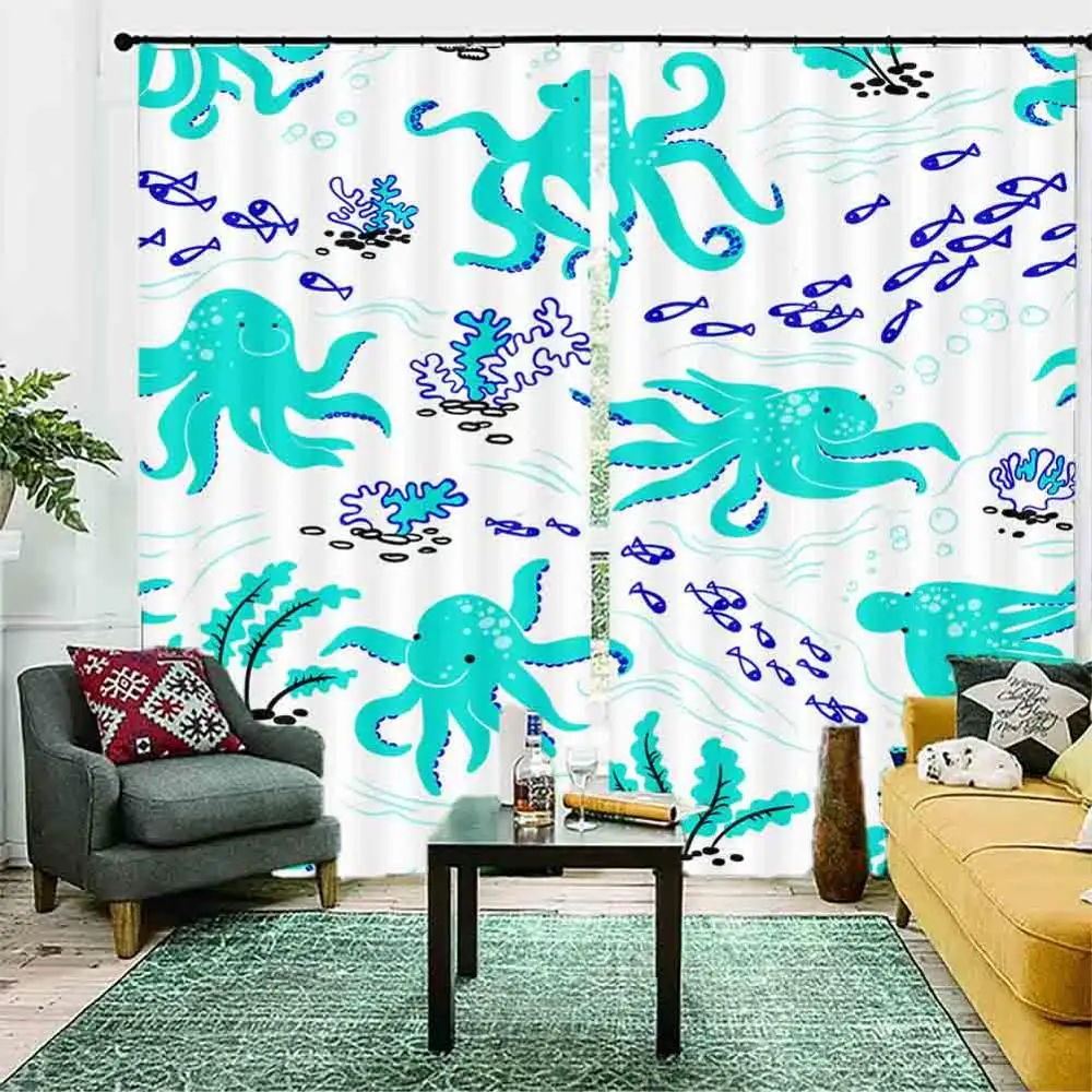 

Sea octopus with seamless print 3D Window Curtains Living Room bedroom Drapes Rideaux factory Customized size shower curtain