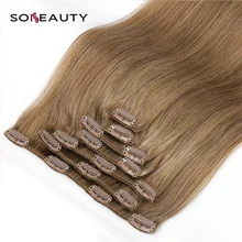 Sobeauty прически silky straight, фабричного производства, несекущиеся бразильские вьющиеся волосы Remy пряди человеческих волос для наращивания волос двойные вытянутые толстые прикрепляющиеся к волосам 7 шт./компл