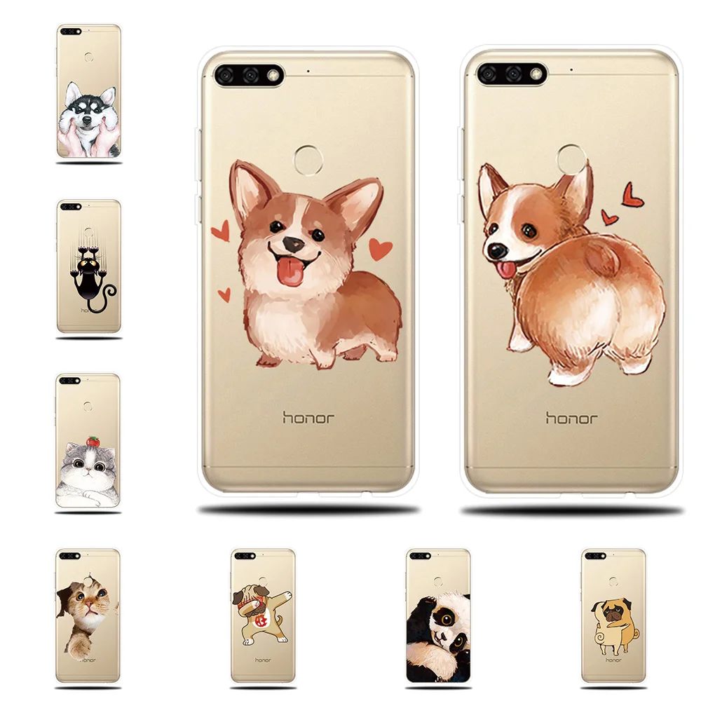 Silicone Phone Case For Huawei Honor 5A 6X 7X 7A 7C 7S 8 9 Lite 10 Cover Couqe Cute Dog Cat Printed Funda Bags |