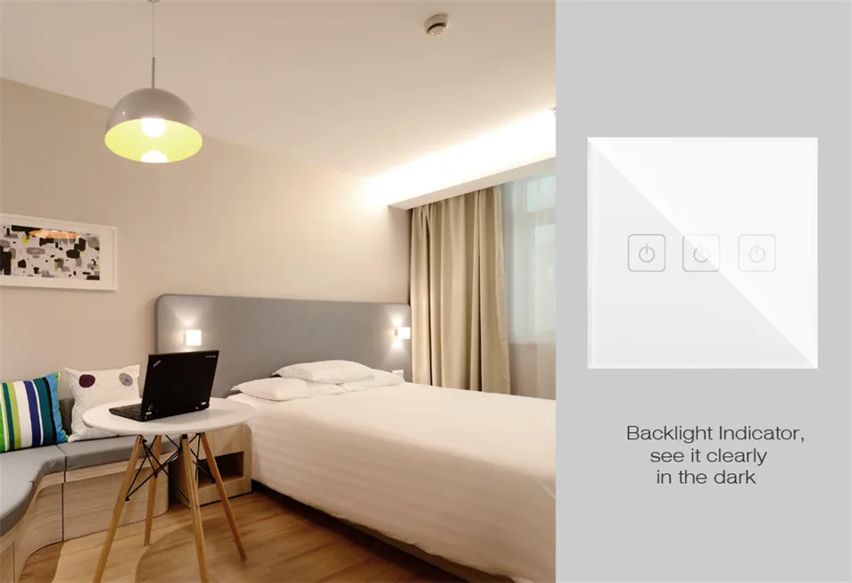 EU UK Type Eruiklink Touch Switch 1 Gang 2 Gang 3 Gang 1 Way,Crystal Glass Switch Panel, Single FireWire Touch Sense Wall Switch-6