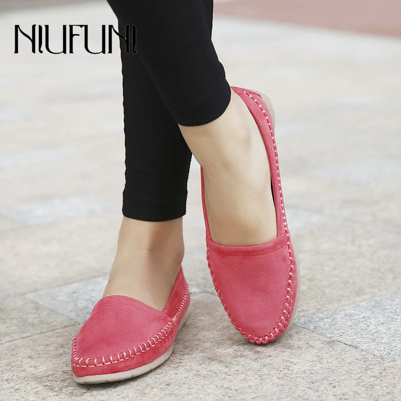 

2019 NIUFUNI Autumn Women Leather Loafers Fashion Ballet Flats Shoes Woman Slip Ons Hemp Rope Boat Shallow Shoes Moccasins