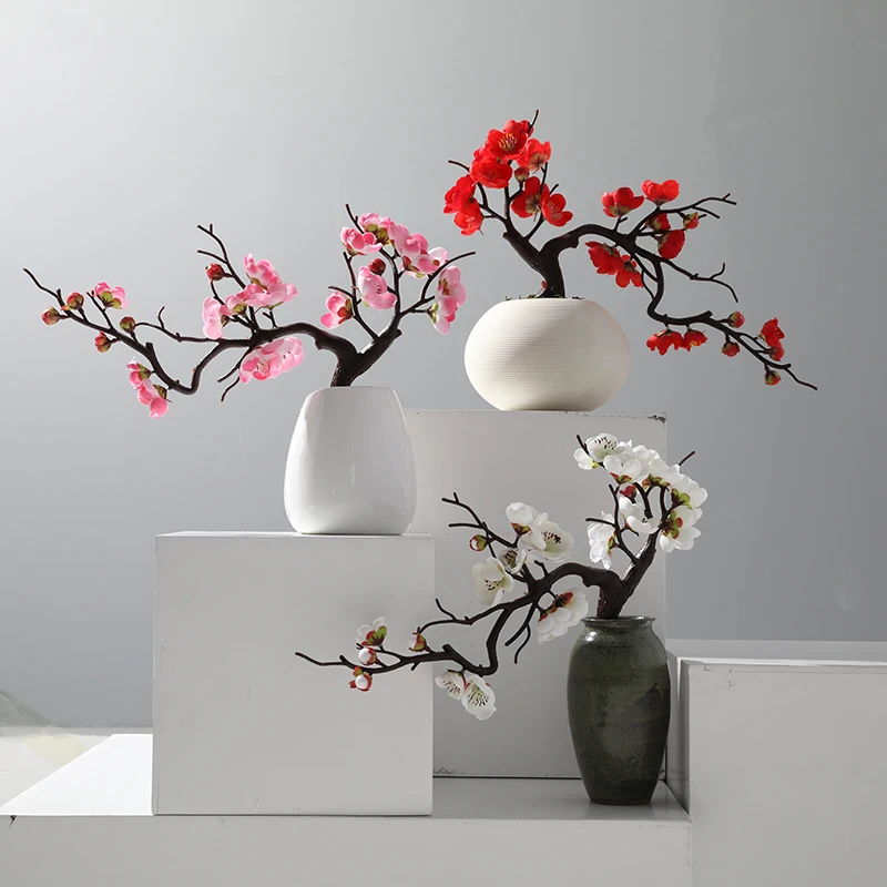 

Xuanxiaotong 1pcs Red Plum Blossom Branches Artificial Flowers for Outdoor Wedding Decoration Flowers Winter Plant Home Decor
