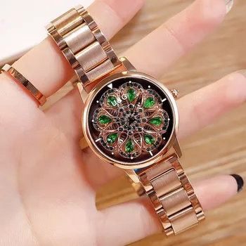 Top Luxury Women's Watch Lady Stainless Steel Watches Shining Rotation Women Rose Watch Clock montre femme cuir dames horloge top quality brand women rhinestone watches lady shining dress watch big diamond stone wristwatch lady purple watch montre femme