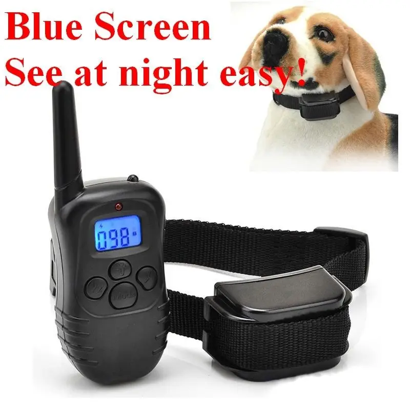 

Blue LCD 300 Yard LCD 100LV Level Electric Shock Vibra Pet Dog Training Collar Waterproof rechargeable collar