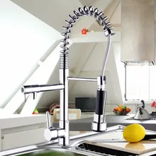 Torneira Cozinha хром латунь двойные Изливы 360 градусов и вытащить Кухня кран. Кухня Смеситель для мойки 97168