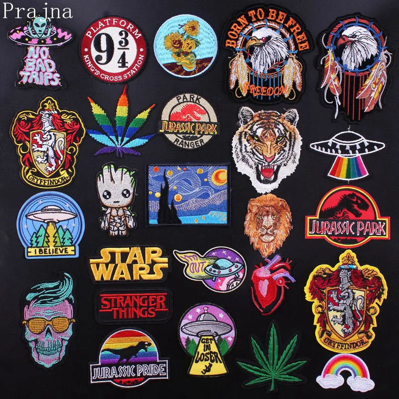 

Prajna Heart Stranger Things Patch Skull Groot Patch Batman Metal Space Iron On Embroidered Patches For Clothes Stripes DIY