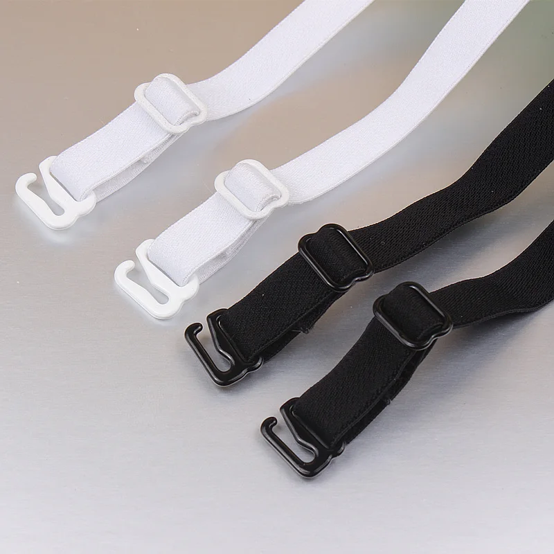 1 pair good quality black white 1cm width nylon elastic bra straps with