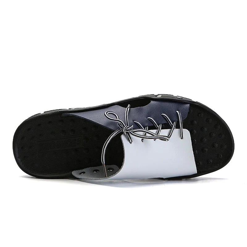 New Genuine Leather Men Slippers Beach Shoes Comfortable Men 2019 Summer Flat Heels Male Slides Luxury Plus Size 38-48(9)