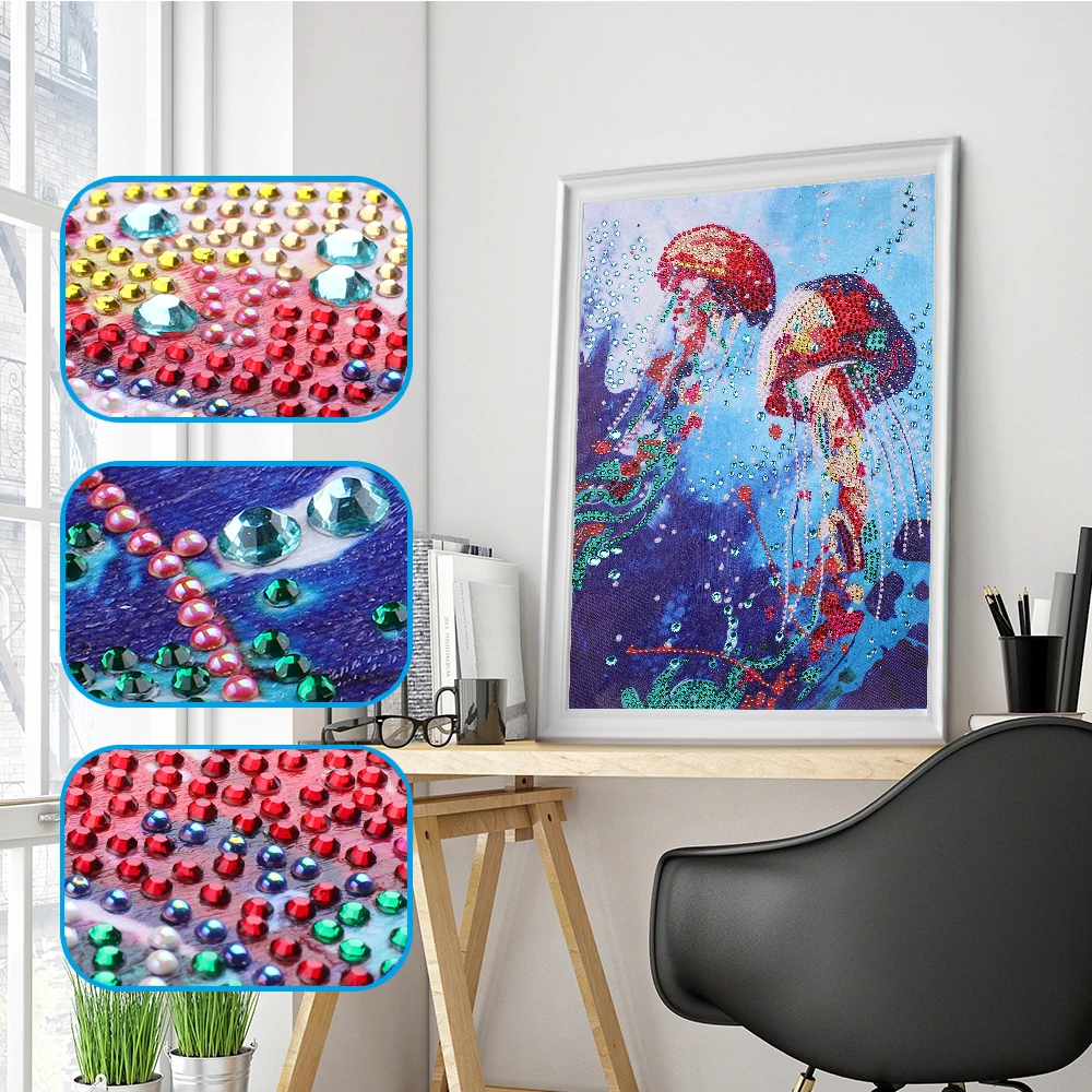 

Sashiko DIY 5D diamond embroidery Jellyfish circle diamond special shape cartoon painting rhinestone crystal painting home decor