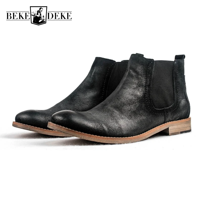 Top Quality Brand European Winter Mens Cow Genuine Leather Round Toe Slip On New Fashion Low Heel Chelsea Boots Male Ankle Shoes цена Top Quality Brand European Winter Mens Cow Genuine Leather Round Toe Slip On New Fashion Low Heel Chelsea Boots Male Ankle Shoes цены онлайн