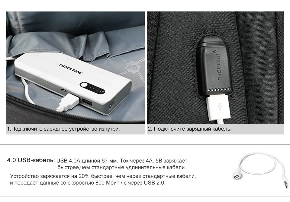 Tigernu usb зарядка водостойкий Противоугонный Рюкзак 15,6 дюймов ноутбук рюкзак мужской Mochilas для подростков рюкзак школьный