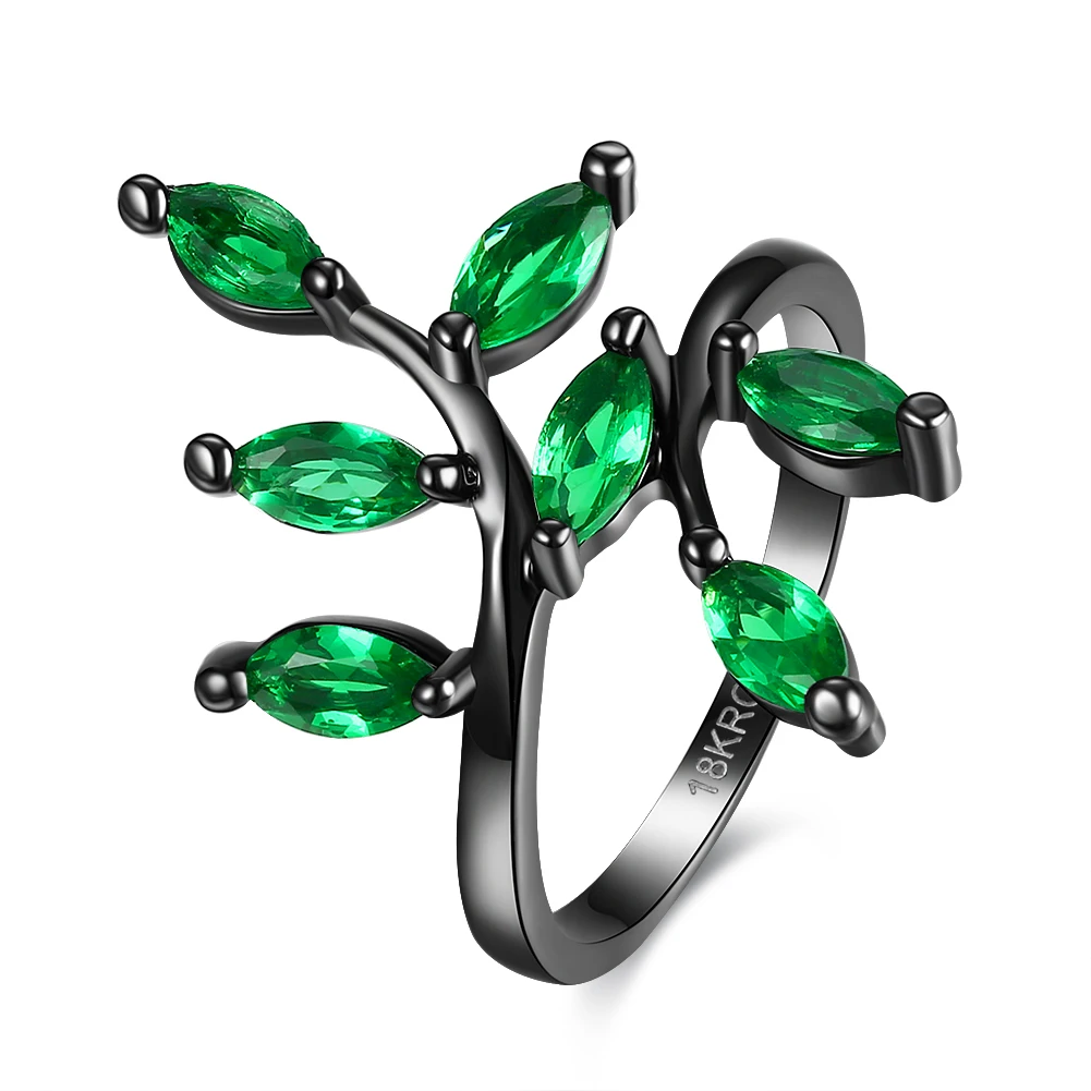 2017 Spring lady gift from lover Mystic black leaf Engagement Rings fashion green blue CZ fine design finger Ring Jewelry | Украшения и