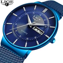 LIGE Men's Watches Luxury Brand Watch Men Fashion Sports Quartz Watch Stainless Steel Mesh Strap Ultra Thin Dial Date Blue Clock LIGE Men's Watches Luxury Brand Watch Men Fashion Sports Quartz Watch Stainless Steel Mesh Strap Ultra Thin Dial Date Blue Clock