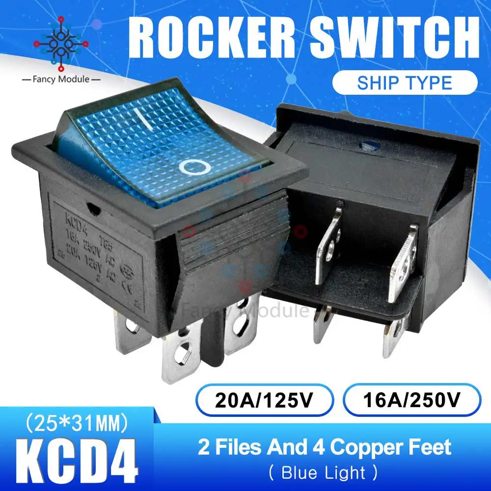Синий KCD4 25*31 мм 2 Позиции 4 булавки Feets кулисный переключатель питания сенсорный Переключатель ВКЛ/ВЫКЛ корабль тип с светильник 16A 250 В 30A 125 в - Цвет: Синий