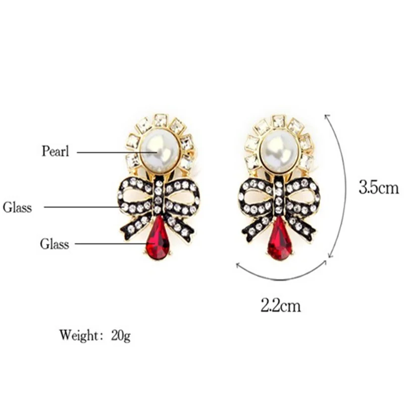 Charming No pierced Inlay Crystal Imitation Pearls Bowknot Clip Earrings Women Fashion Jewelry Factory Wholesale (3)