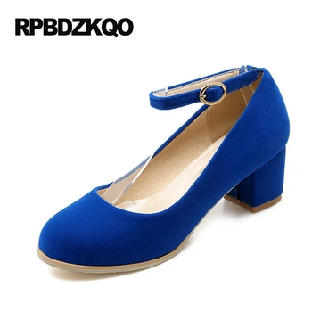 

Red Autumn 2017 Chunky Round Toe Pumps Plus Size Ankle Strap 11 43 Classic High Heels 4 34 Blue Suede Shoes Women Medium Cheap