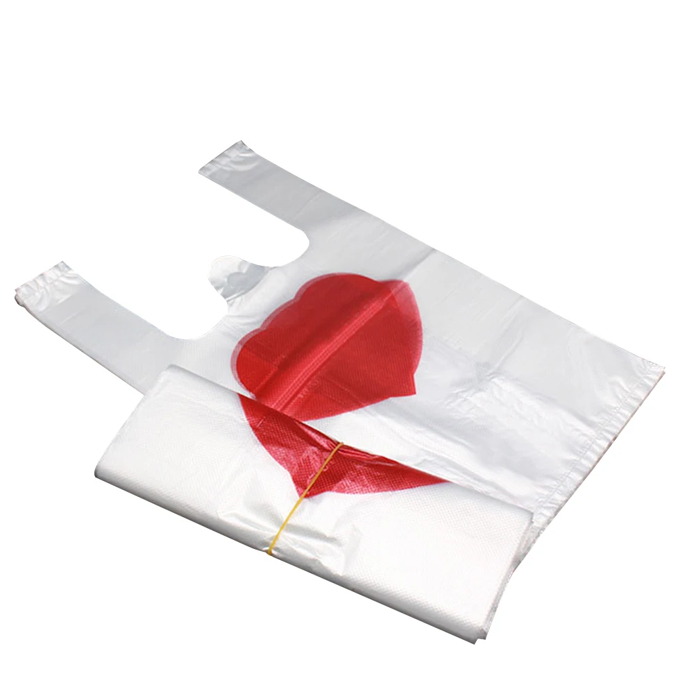 

100 Pcs Plastic Love Heart Vest Bags Retail Supermarket Grocery Shopping Bag With Handle Transparent Fruit Packaging Bag 20*32cm