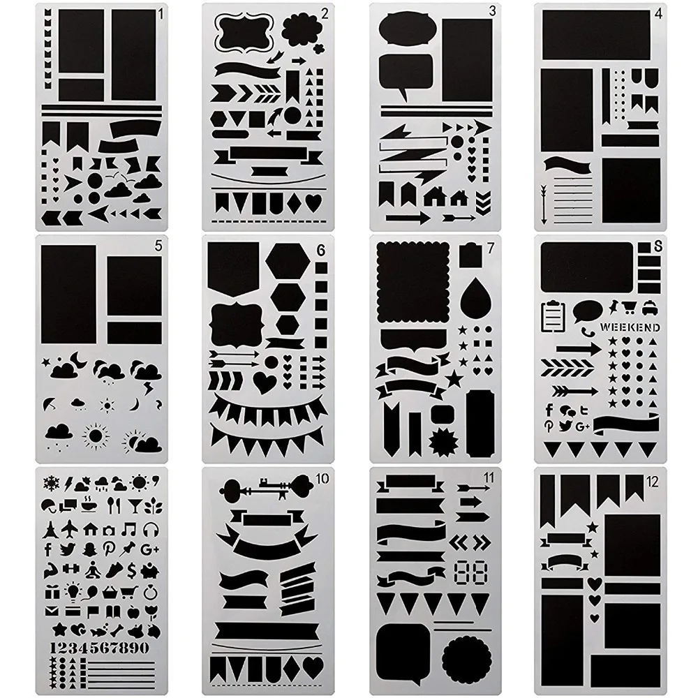 Xrhyy 1 Pcs Bullet Journal Stencil Set Painting Template Stencil