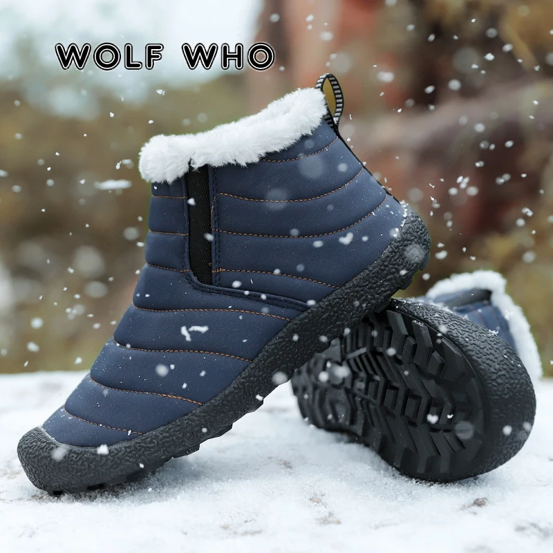WOLF WHO/Новинка; Мужская зимняя обувь размера плюс; мужские водонепроницаемые одноцветные зимние ботинки; очень теплые лыжные ботинки с плюшевой противоскользящей подошвой; X-188