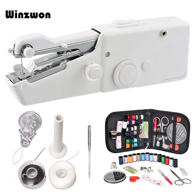 

1Set Portable Handheld Sewing Machine Quick Stitch Sew Needlework Cordless Clothes Fabrics Mini Sewing Machine With Sewing Kits