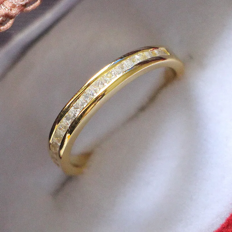 

Solid 925 Sterling Silver Ring Yellow Gold Color Diamond Band Splendid 0.23Ct Princess Cut Micro-paved Ring