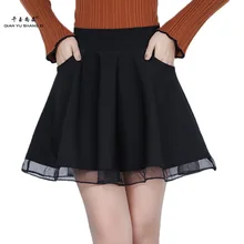 Qysz/осень/зима короткие юбки женские Лоскутная сетки Анти-опорожняется midskirt выдалбливать Высокая талия плиссированные Юбка для девочек