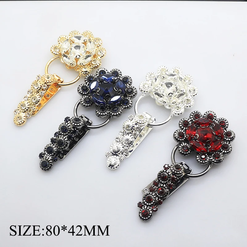 

1PC/LOT 80*42MM Rhinestone Glass Crystal Metal Alloy Combined Flat Back Buttons for Clothes Coat Decorative Craft DIY Button