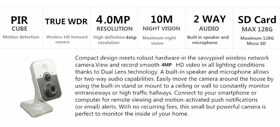 Hikvision, DS-2CD2442FWD-IW, беспроводная, 4MP, куб, POE, IP камера, безопасность, H.265, слот для sd-карты, камера видеонаблюдения, дешевая цена