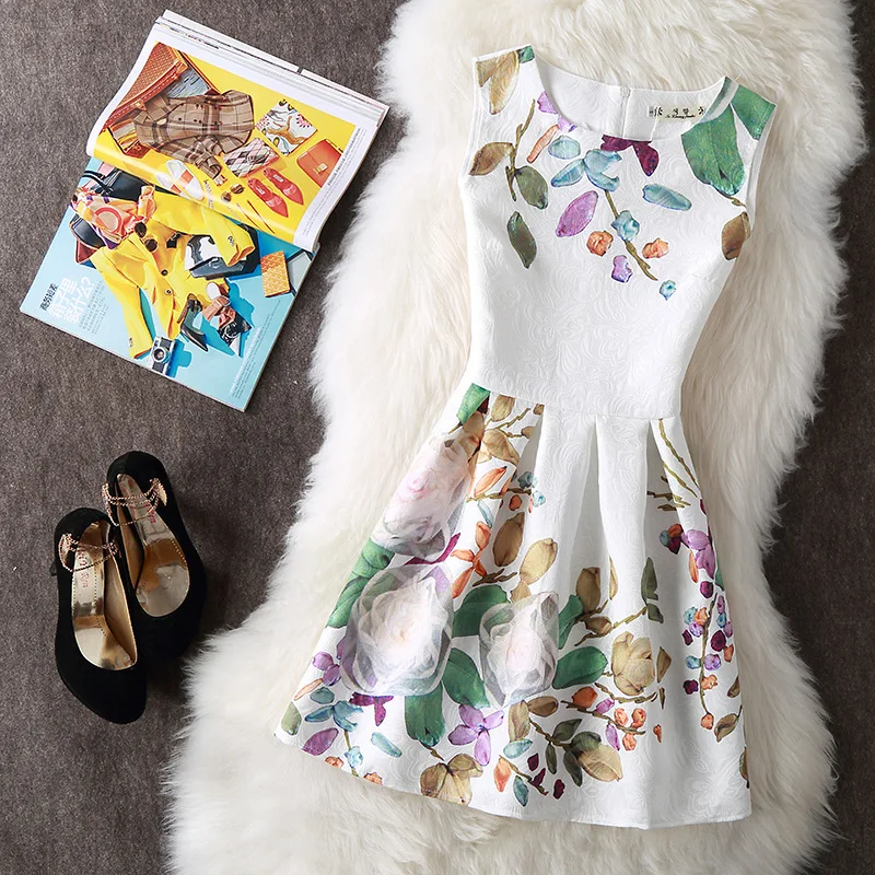 

2017 New Bottoming Beach Dresses Women Summer Flower Printed Dress Vintage Sexy Party Vestidos Female Mini Boho Clothing Bodycon