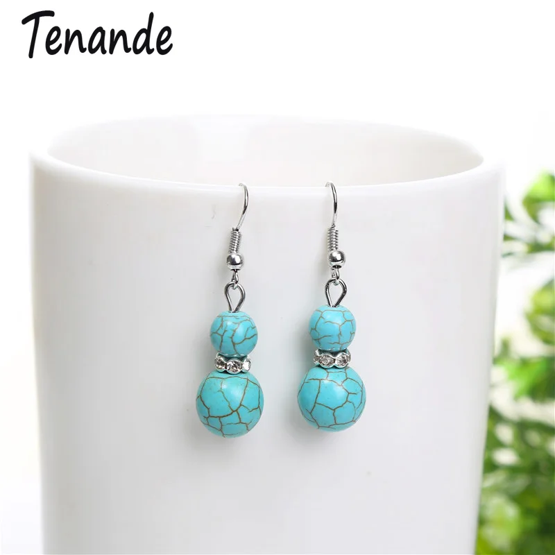 

Tenande Gypsy Silver Color Retro Jewelry Femme Crystal Natural Stone Beads Gourd Drop Earrings for Women Bohemian Accessories