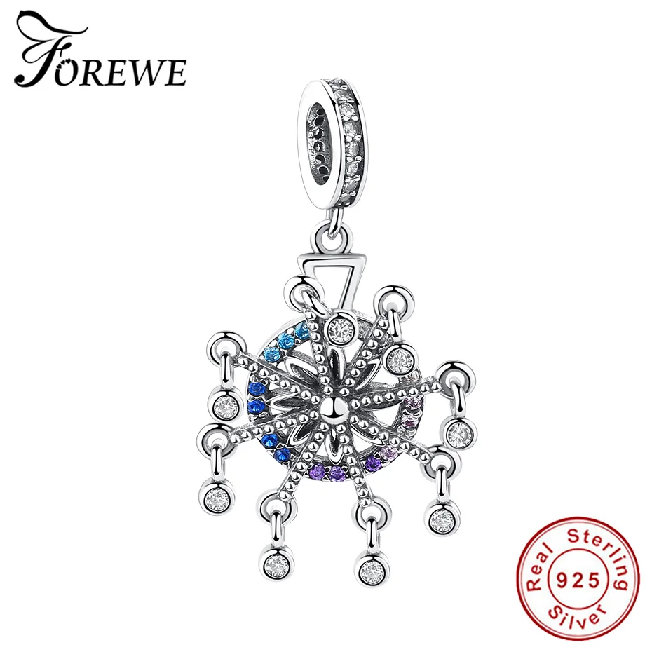 FOREWE Мода 925 пробы серебро колесо обозрения кулон цветной с кубическим Цирконом