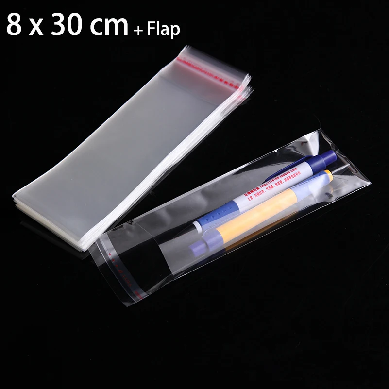 

50pcs 8 x 30cm TRANSPARENT PACKAGING PLASTIC BAG CLEAR RESEALABLE POLY OPP CELLOPHANE CELLO BAGS